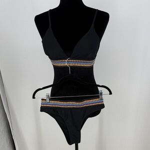 Black Two-Piece Bikini Set with Multicolor Trim size medium